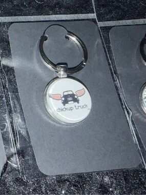 Chickup Truck logo on truck with pink wings keychain 🩵🛻🐥🩵🪽
